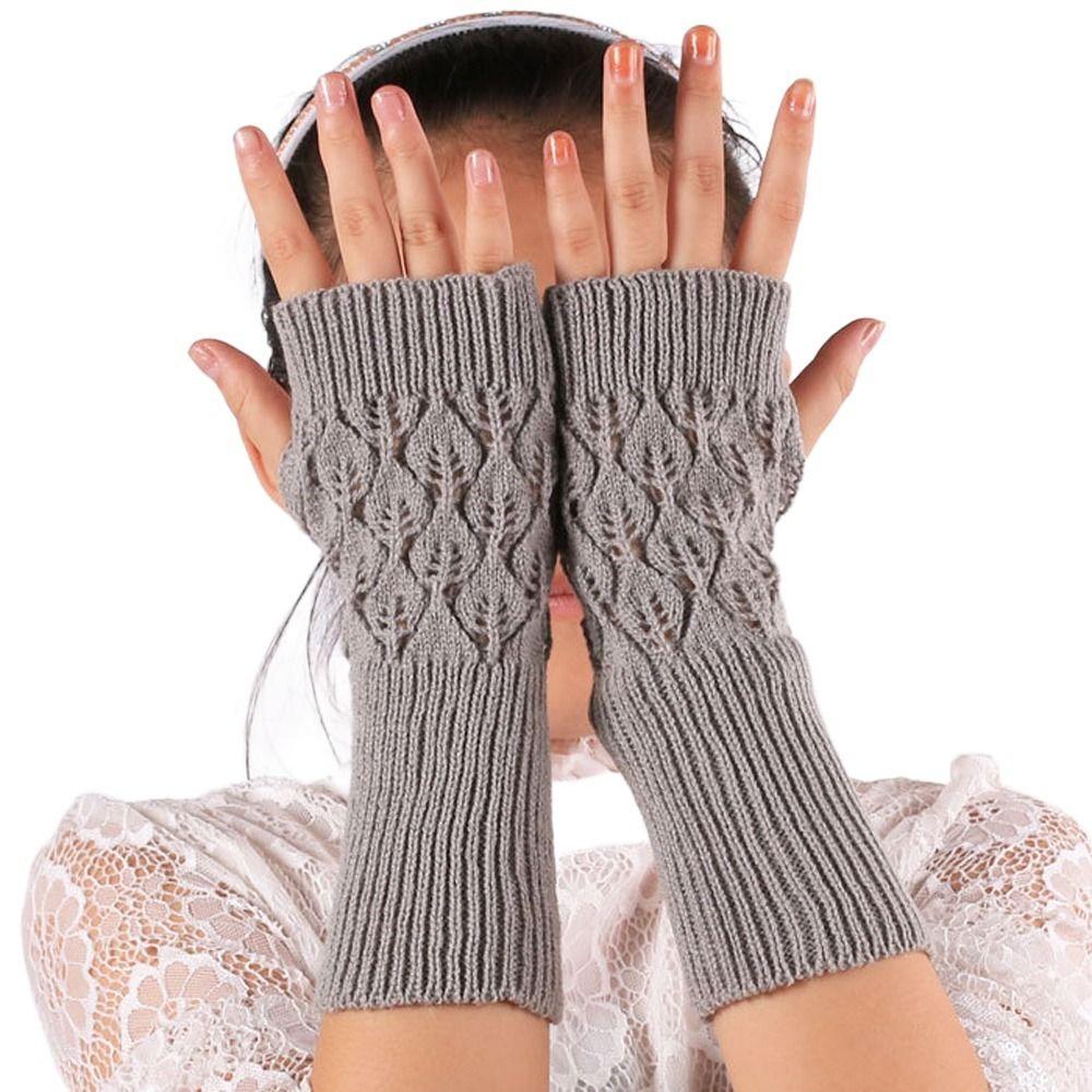 Leave  Cycling Anti-UV Half Finger Gloves Women Mittens Fingerless Gloves Knitted