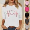 Women's Fashion Casual Seven Sleeve Valentine's Day Printed Pullover Top