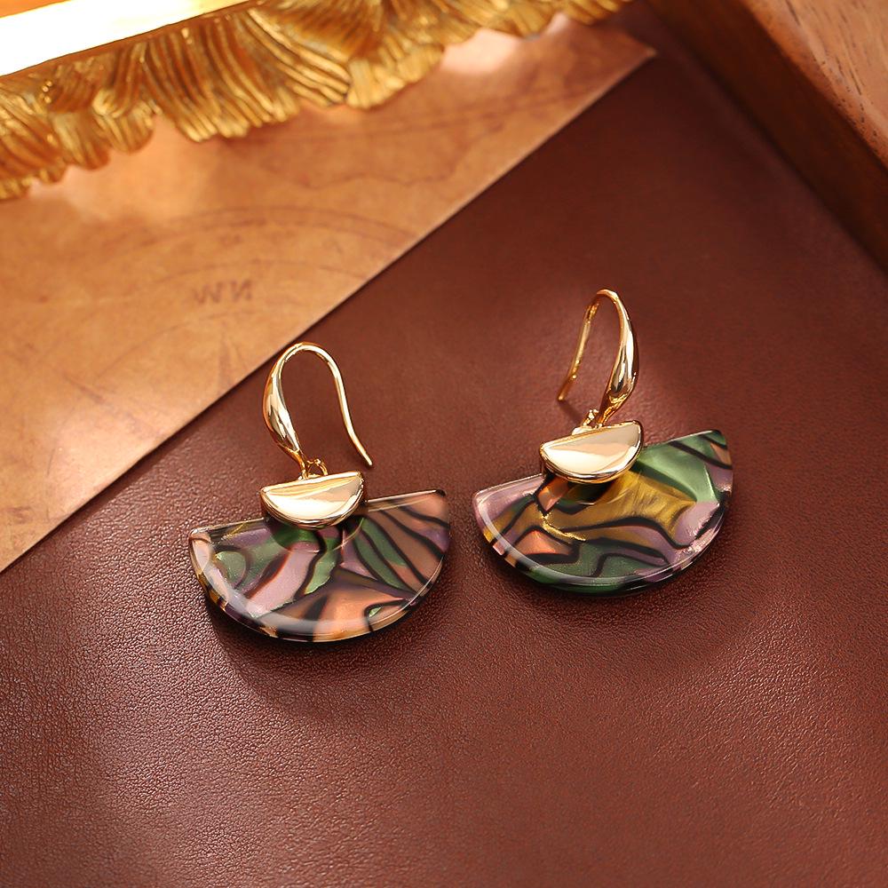 Переливающийся веерный кулон из раковины абалона на цепочке для ключиц и модные нишевые серьги