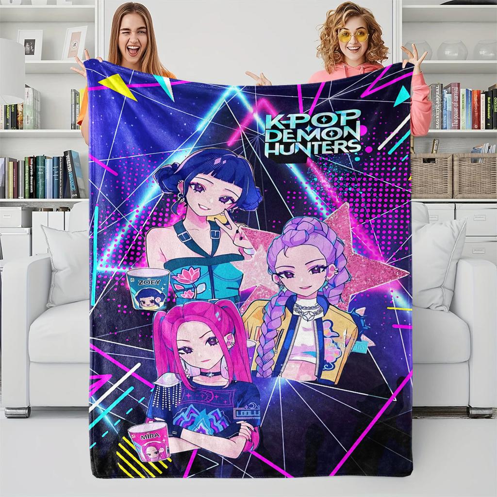 K-Pop Охотники на демонов Подарки для фанатов Одеяло Аниме Фланелевое Плед Одеяло Подходящее для дома, отдыха, кемпинга, путешествий Многофункциональное одеяло