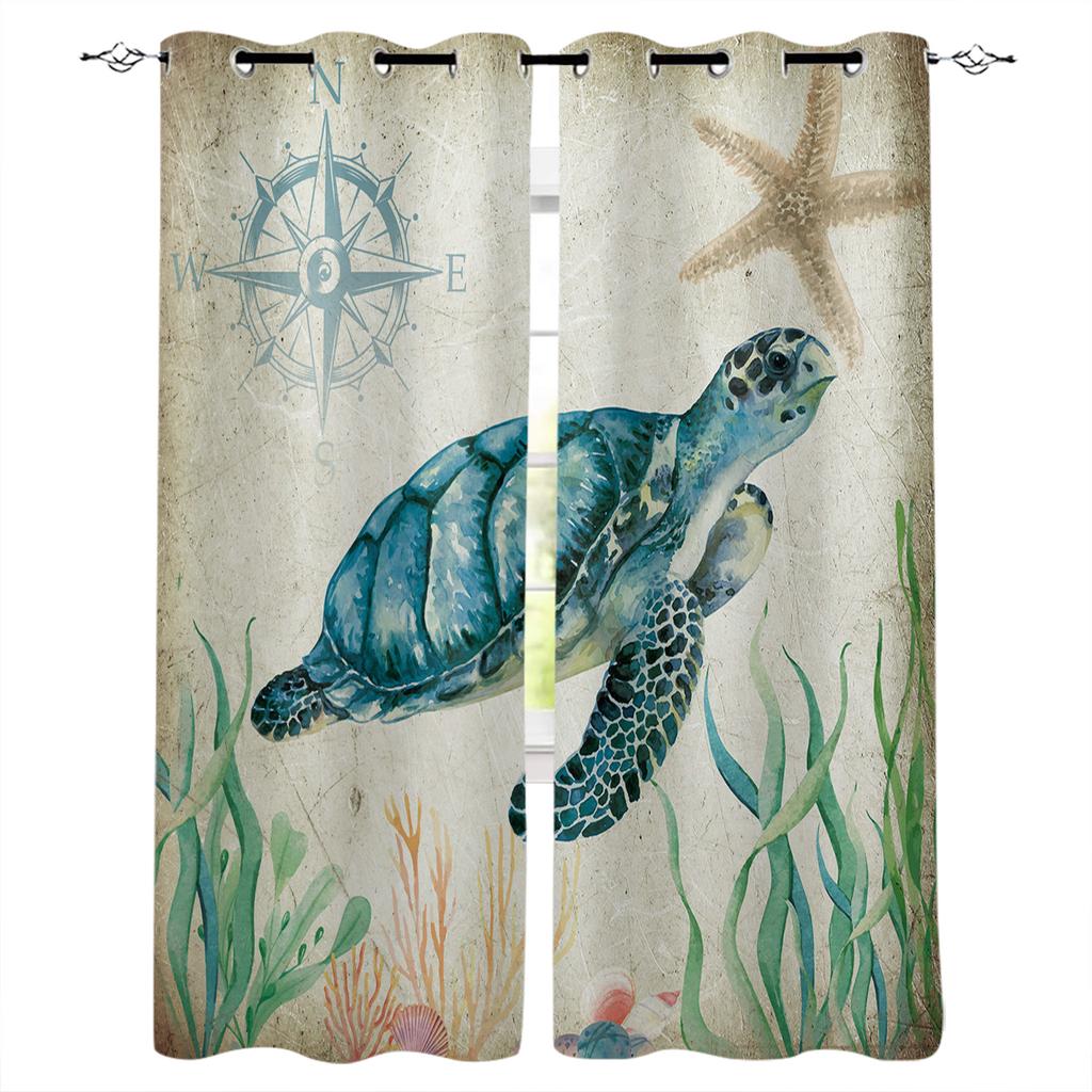 Sea Turtle Ocean Creature Landscape Blackout Curtains For Living Room Bedroom Window Treatment Blinds Drapes Kitchen Curtains