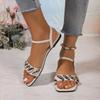 Мода 2025 Бренд Женская обувь Ремешок с пряжкой Женские сандалии Модная металлическая отделка Новые с открытым носком Большой размер Удобные плоские сандалии