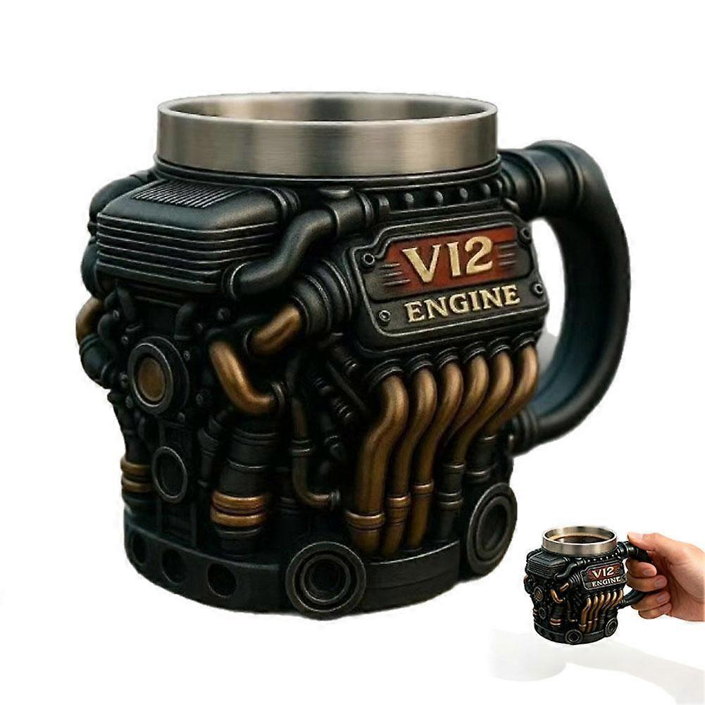 V12Engine Coffee Mug-Custom Stainless Steel Travel Cup for Mechanics Enthusiasts