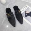 Fashion Washed Denim Flat-bottomed Bag Head Slippers, Women Wear Large-size Pointed Mueller Half-tow Single Shoes