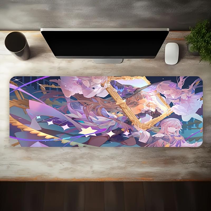 Large Esports Gaming Mouse Pad Golden Frame Purple Blue Star Track Character Print Non Slip Washable Rubber Office Desk Mat