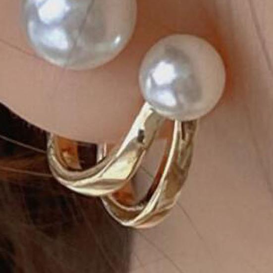 1 пара сережек Huggie из искусственного жемчуга C-образной формы во французском стиле, полые в стиле ретро, ​​антиаллергенные, гальванические, легкие, из нержавеющей стали, украшения для ушей, ювелирные изделия, поездка на работу