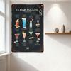 Vintage Classic Cocktail Collection Metal Tin Sign Bar Pub Home Wall Decor with 10 Drinks Illustration Retro Cocktail Shaker Des