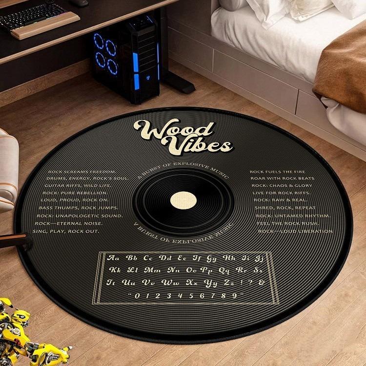 Tappeto musicale retrò con disco in vinile, morbido, antiscivolo, durevole, con schienale decorativo, per soggiorno, camera da letto