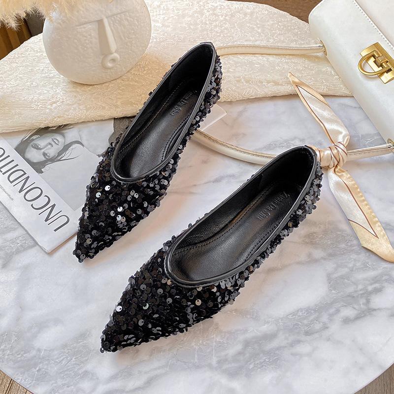 Мода 2024 Новая женская обувь Остроносые Повседневные Балетки с мелким вырезом Модный Дизайнер Роскошные Лоферы с пайетками Нескользящие Женские Весенние