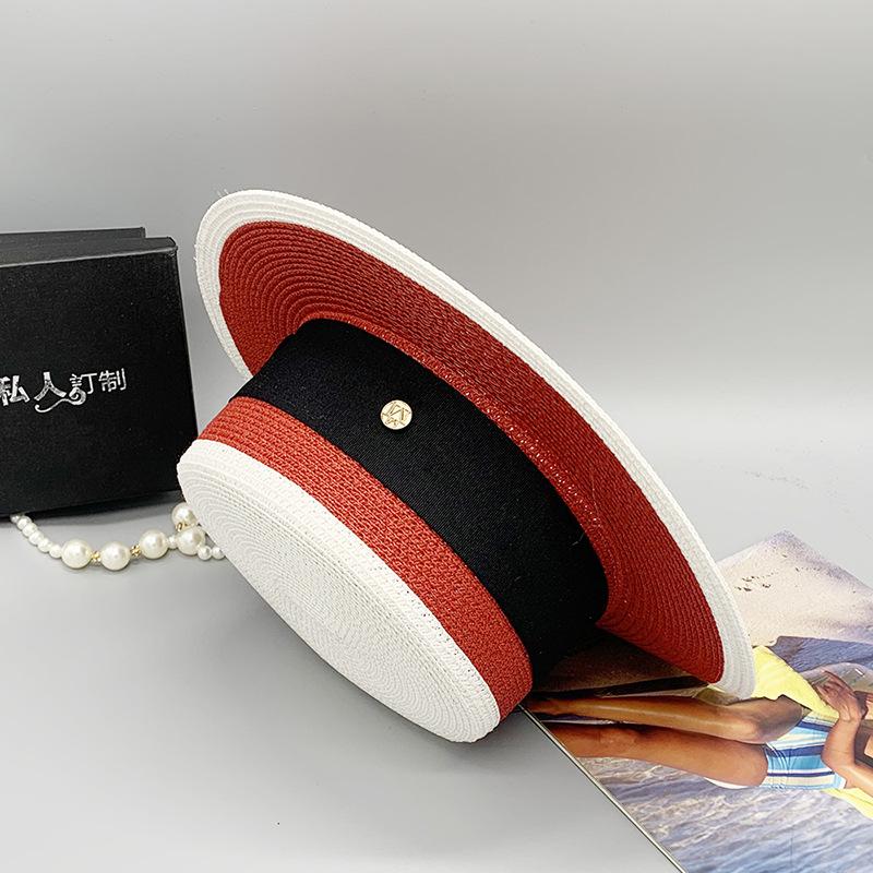 Сетчатая красная соломенная шляпа женская, летняя ретро британская шляпа с плоским цилиндром, корейское издание, маленькая пляжная шляпа свежего цвета с солнцезащитным козырьком, женская шляпа