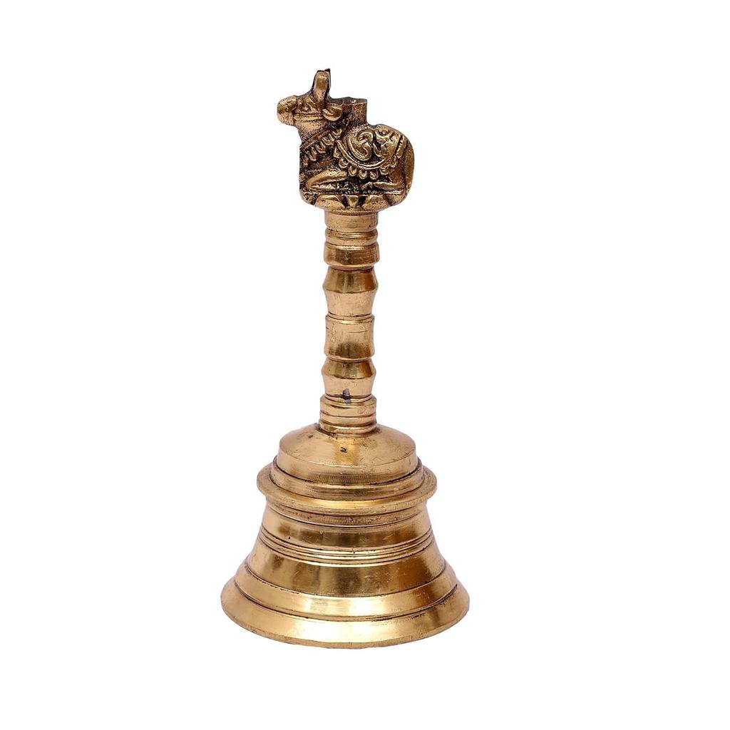 5 дюймов Nandi Design Brass Pooja Hand Bell, Ghanti для Pooja Aarti, Brass Temple Bell, Подвесные колокольчики для домашнего храма, Последние