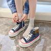 Fashion Thick-soled High-top Canvas Shoes for Women 2024 New Tall Autumn Style Personality Breathable Versatile Denim Trend Women Shoes