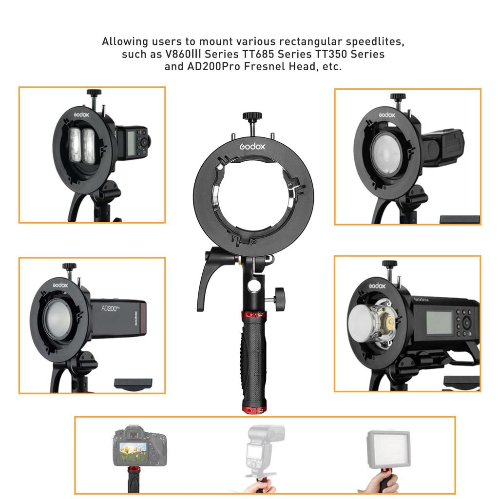 Godox S2 Speedlite Bracket Bowens Mount with Screw Holder Handle for Godox TT685II TT600 Adjustable Speedlite Precise Tilt Control S-Type 1/4