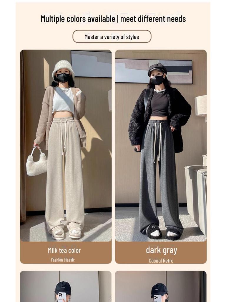 Женские широкие бежевые теплые брюки на бархатной подкладке