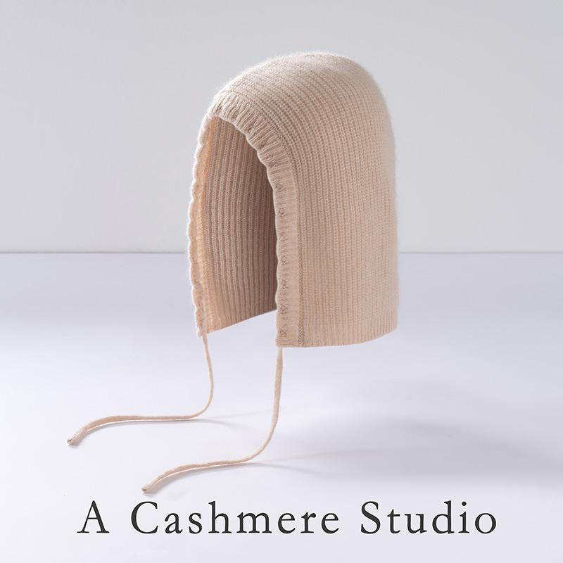 Customized cashmere blended belt rope flat top warm simple versatile thickened men's and women's knitted cashmere hat