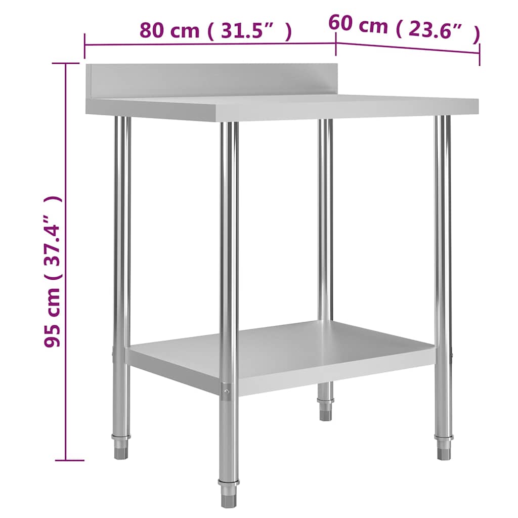 Kitchen Work Table with Backsplash 80 x 60 x 93 cm Stainless Steel