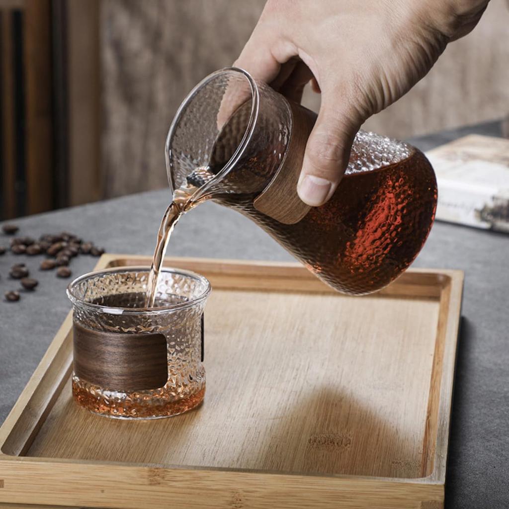 Кофейник JIKANNOYA, небьющийся, материал из стекла с высоким содержанием бора и силиката, термостойкое стекло, подходит для прямого огня, устойчив к холоду, ореховое дерево, кофе