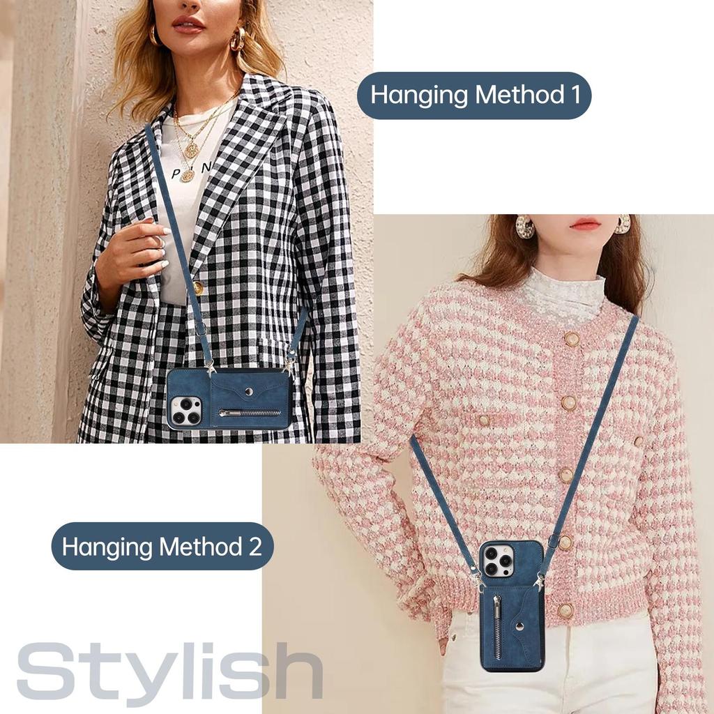 Кожаный чехол-кошелек с откидной молнией и ремешком для нескольких карт для iPhone 15 14Plus 13 12 11 Pro Max XSMAX для Samsung S24 S23 S22 S21 Ultra Plus A15 A25 A14