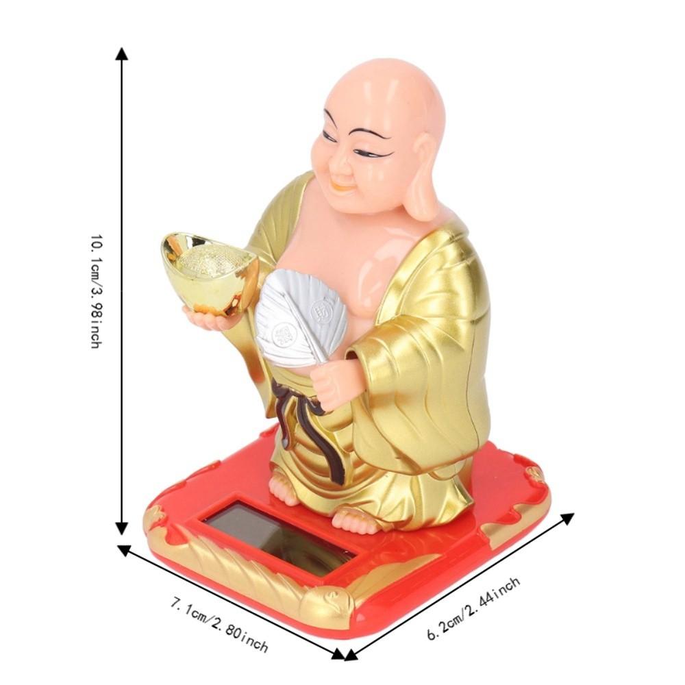 Plastic Solar Waving Buddha Figurine Gold Car Dashboard Light Driven Decor Office Desktop Display