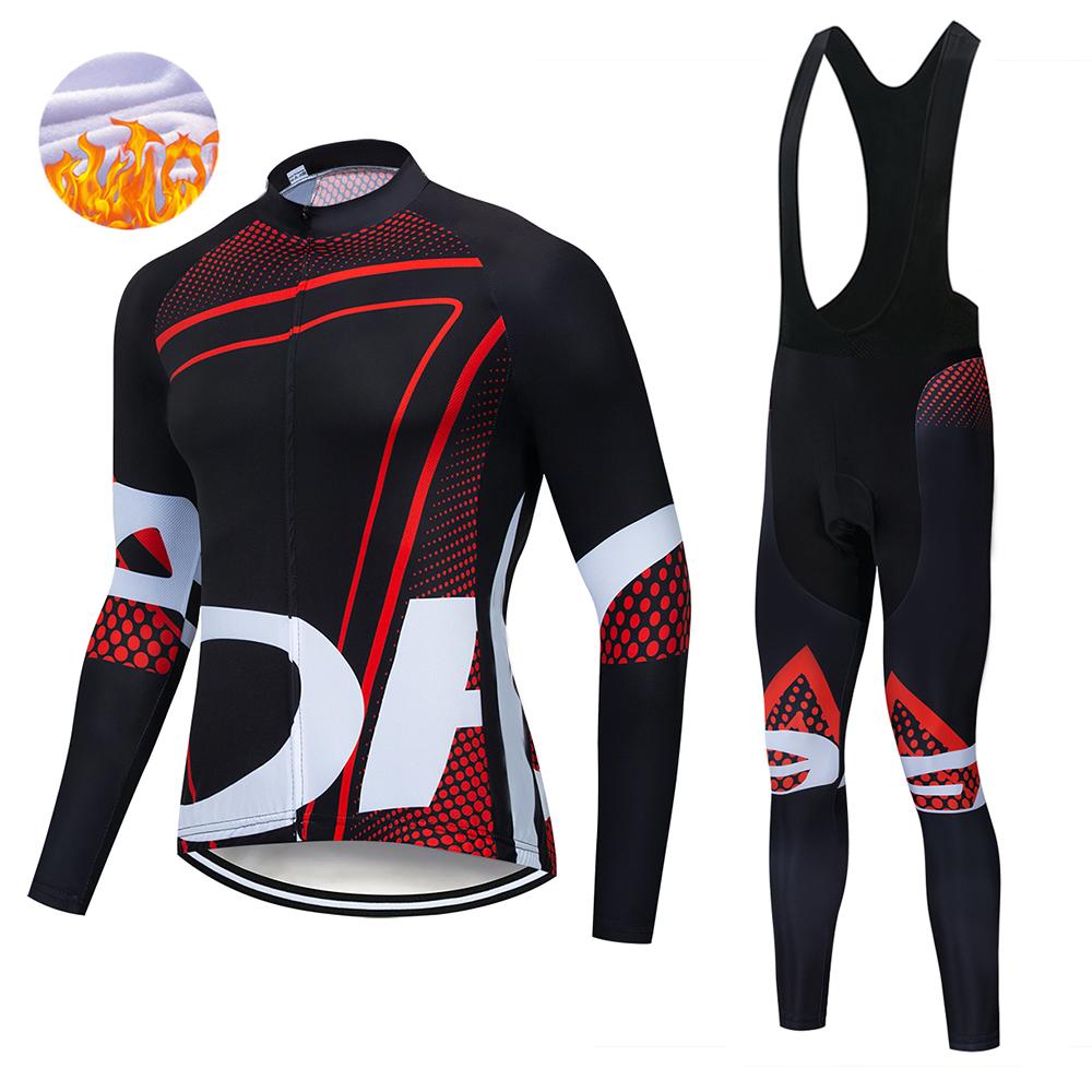 Winter Men's Cycling Jerseys Sets Thermal Fleece Long Sleeves Men Cycling Bib Set Bicycle Clothing MBT Breathable Bike Clothes