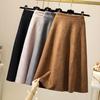 Autumn Winter Retro Women's Suede Skirt High-Waisted Slim Fit Women's Mid-Length A-Line Skirt Flared Skirt