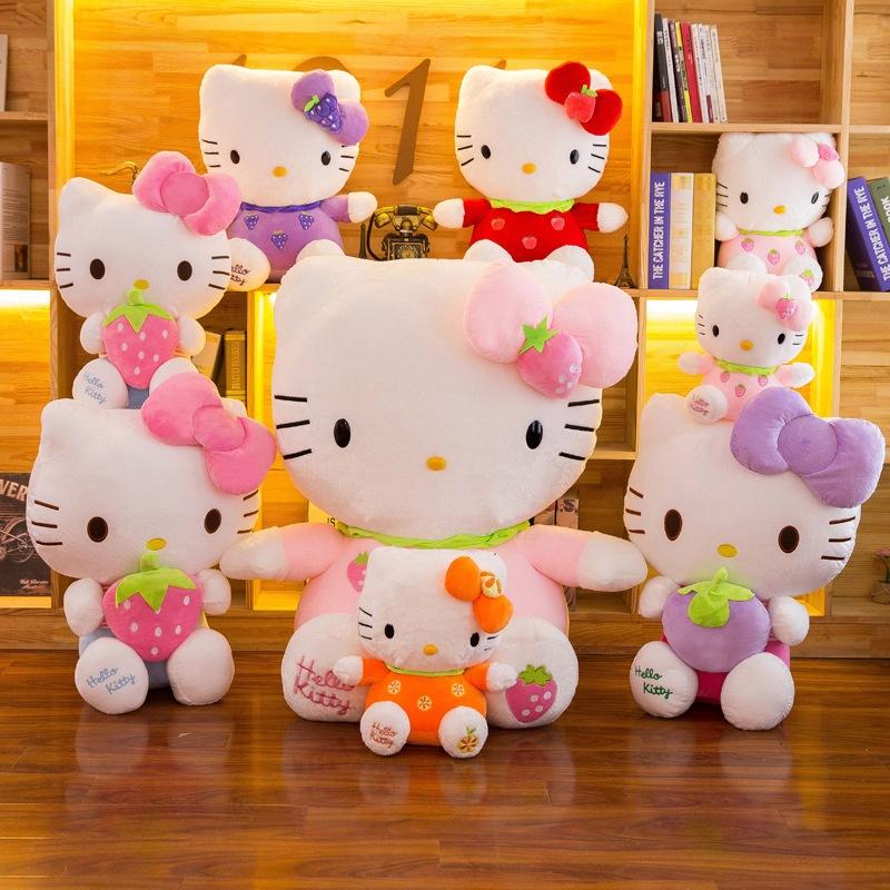 Cute And Cuddly Hello Kitty Cat Plush Toy With Strawberry And Bamboo