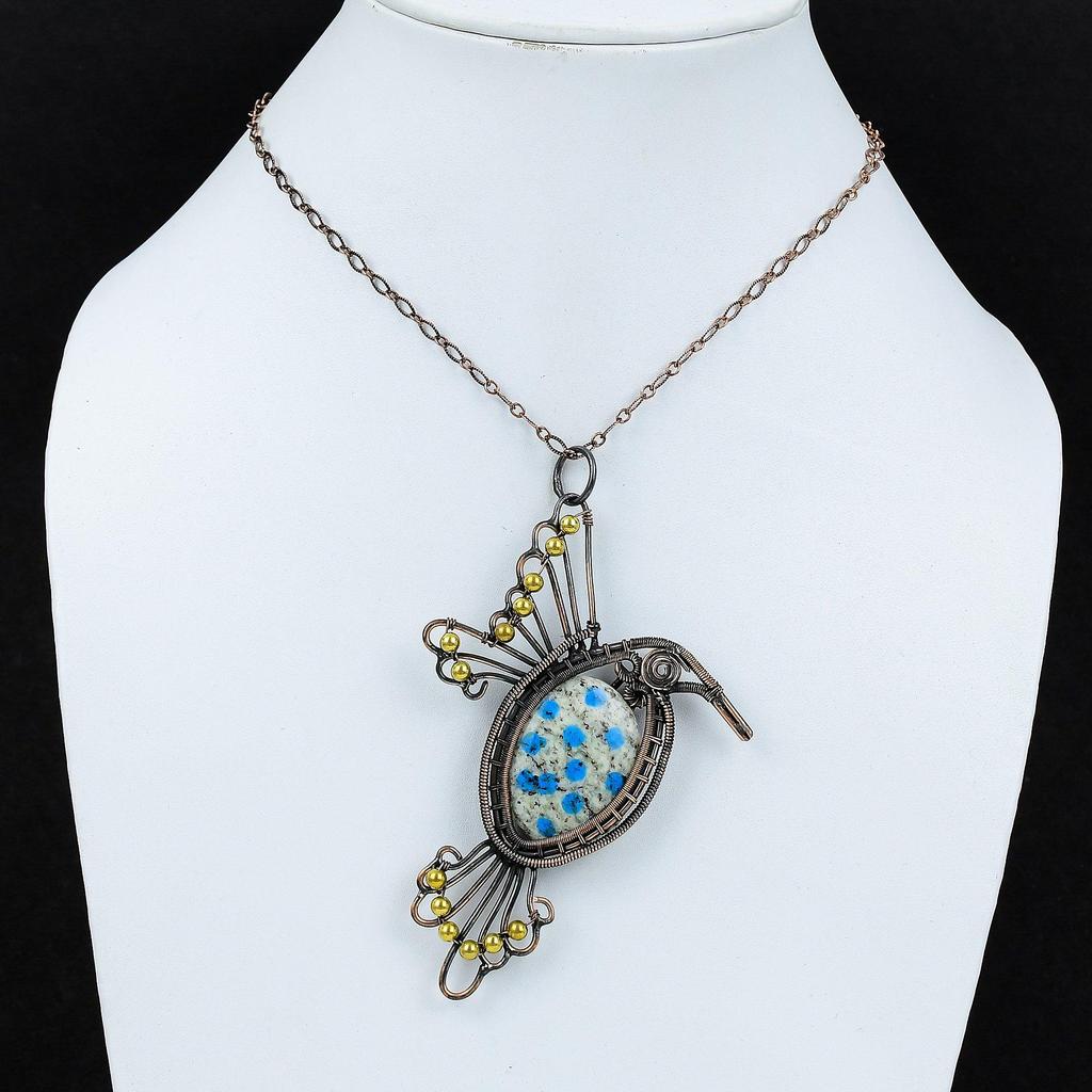 Кулон из яшмы K2, медная проволока, обернутая в обертку, подвеска из драгоценного камня для женщин, замечательные медные украшения, подвеска ручной работы, подарок для нее, украшения в виде птицы