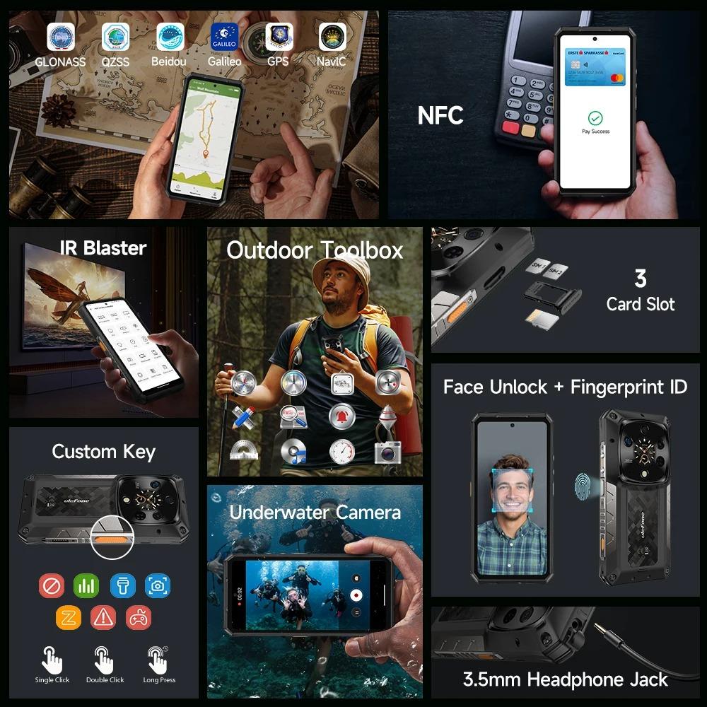 Ulefone Armor 28 Pro 5G AI Защищенный Телефон 512 ГБ ПЗУ 120 Вт MTK Dimensity 7300 10600 мАч 6,67” AMOLED 64 МП Смартфон
