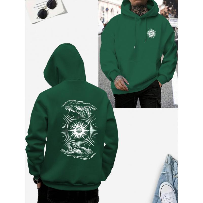 1 men's casual hoodie with cartoon print, polyester knitted fabric