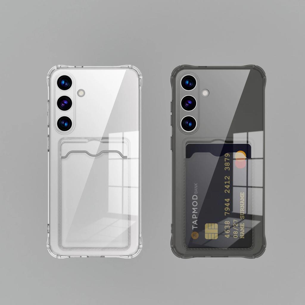 Чехол для телефона Samsung Galaxy S25 S24 S23 S22 Ultra S21 Plus S20 FE S25 Edge, противоударный, из ТПУ, с кармашком для карт, прозрачный