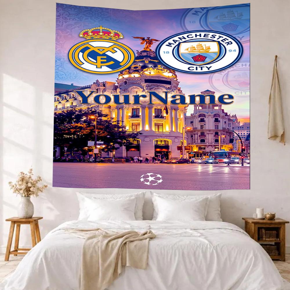 Manchester City Custom Your Name Wall Decor Tapestry Art For Pet Memorial Birthdaywedding Party Backdrop Family Gift