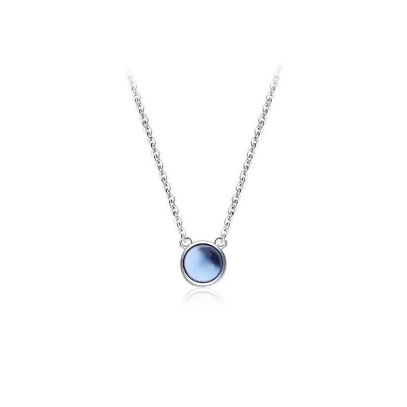 925 Sterling Silver Jewelry Female Blue Ocean Heart Simple And Cute Fashion Round Geometric Clavicle Chain Necklaces XL089