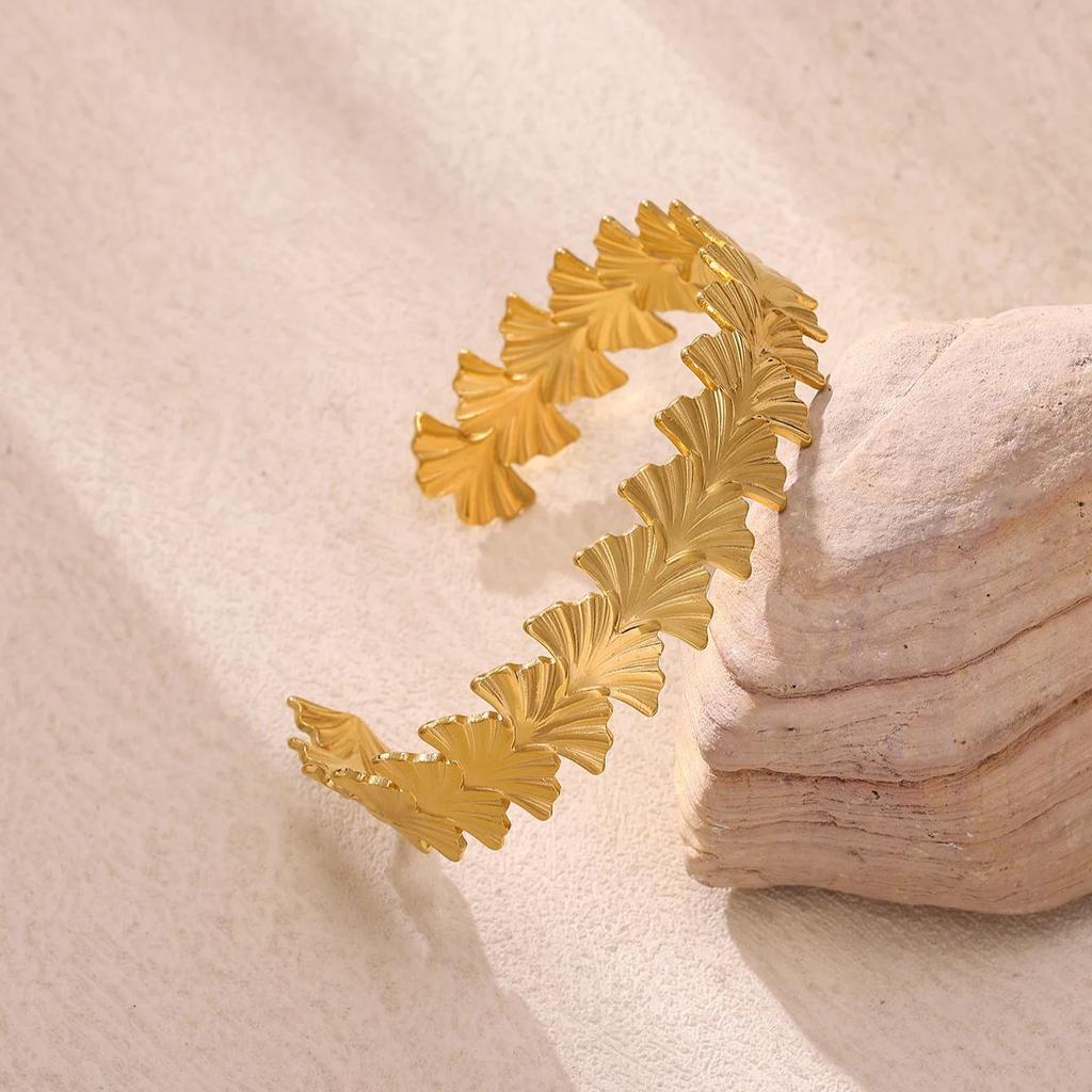 Винтажный Браслет-Манжета с Листьями Гинкго Для Женщин Мужчин Позолоченный 18K Нержавеющая Сталь Браслеты Манжеты Femme Водонепроницаемые Роскошные Украшения