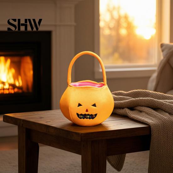 Halloween Candy Bags Pumpkin for Kids, Reusable Trick or Treat Decorative Goodie Bucket, Cute Handbag with Handle Party Favors Holiday Carriers