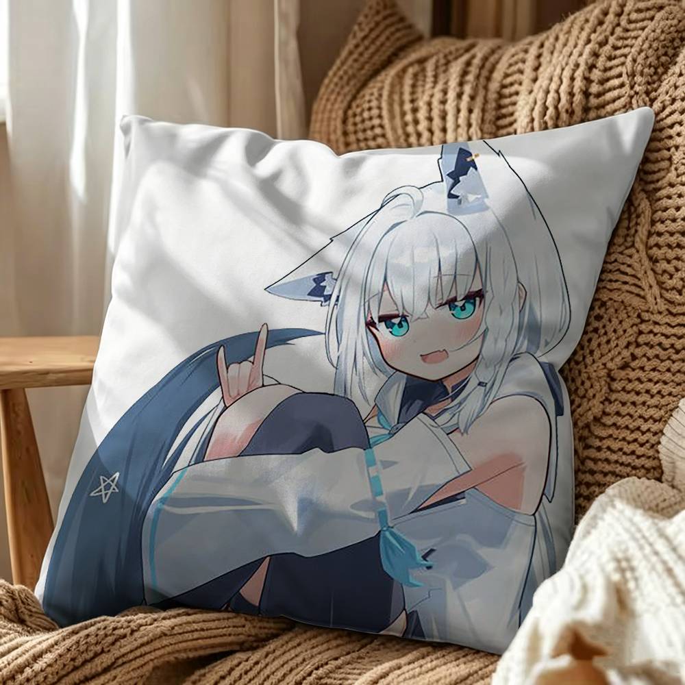 Cute S-Shirakami F-Fubuki Vtuber  Square Double-Sided Printed Pillow Case Sofa Cushion Cover Bedroom Bedside Decor