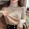 Женский свитер с высоким воротом, утолщенный внутренний слой, цельный бархатный пуловер с добавлением бархата, повседневный вязаный свитер сверху на осень и зиму