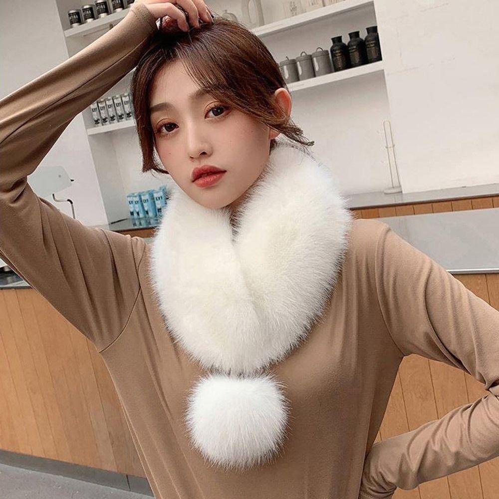 Solid Warm Soft Artificial Wool Bib Women Scarf Fur Collar Imitation Fur Scarf with Pompom