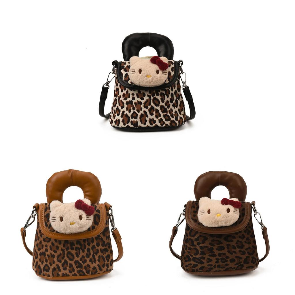 Hello Kitty Leopard Print Pu Crossbody Bag For Women With Mobile Pocket For Daily Commute