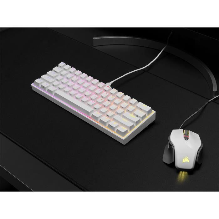 Механическая игровая клавиатура - CORSAIR - K65 RGB Mini 60% - Компактный формат - RGB - CHERRY MX Red - Белая - (CH-9194110-FR)