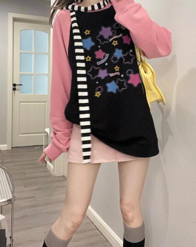 Y2K эстетические толстовки со звездами, женские толстовки Harajuku Kpop, повседневные толстовки большого размера, уличная одежда, свободные пуловеры, топы E-girl