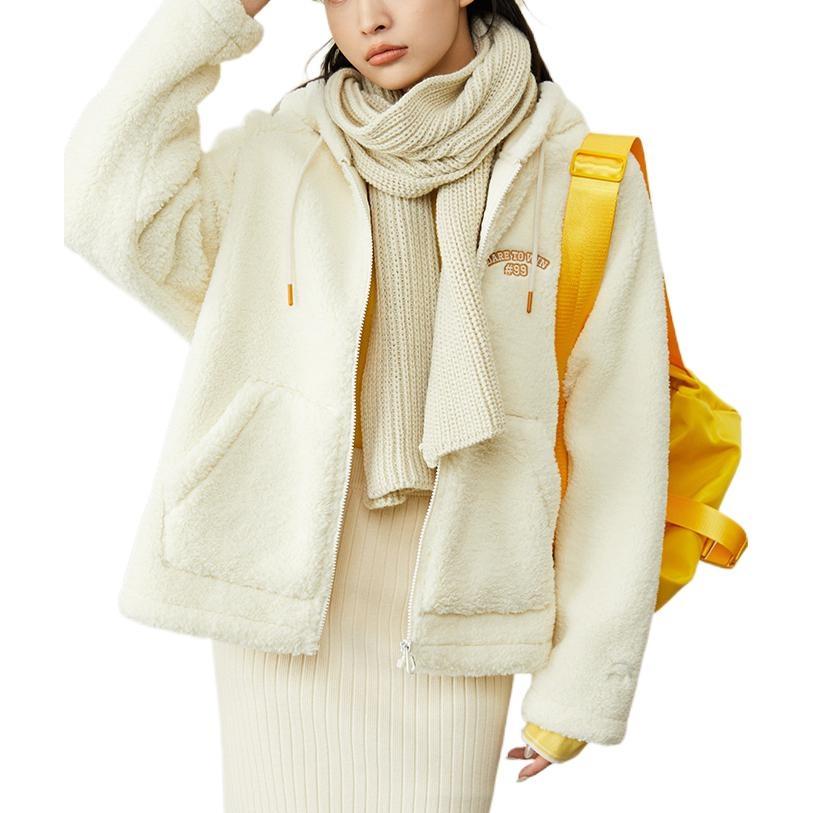 ANTA Life Collection Velvet Jackets Women's Light Cloud White Hooded Thickened 162248726-4