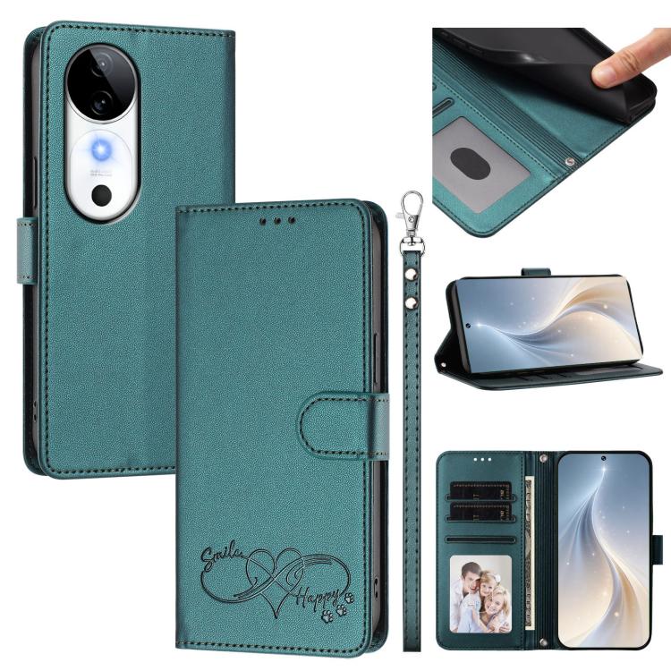 Happy Heart Pattern Magnetic Closure Vegan Leather Phone Case With Wrist Strap For vivo X200 FE