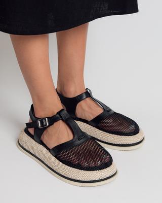 Босоножки на платформе с сеткой 526754 36 черные кожа