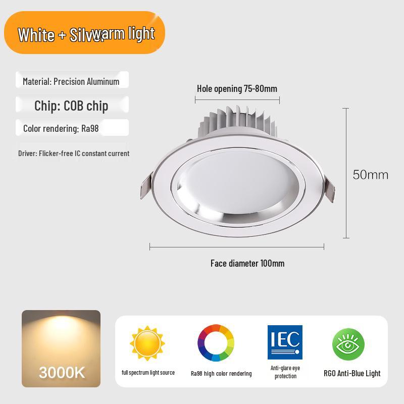 Three-Color Downlight Recessed Ceiling Spotlight for Living Room