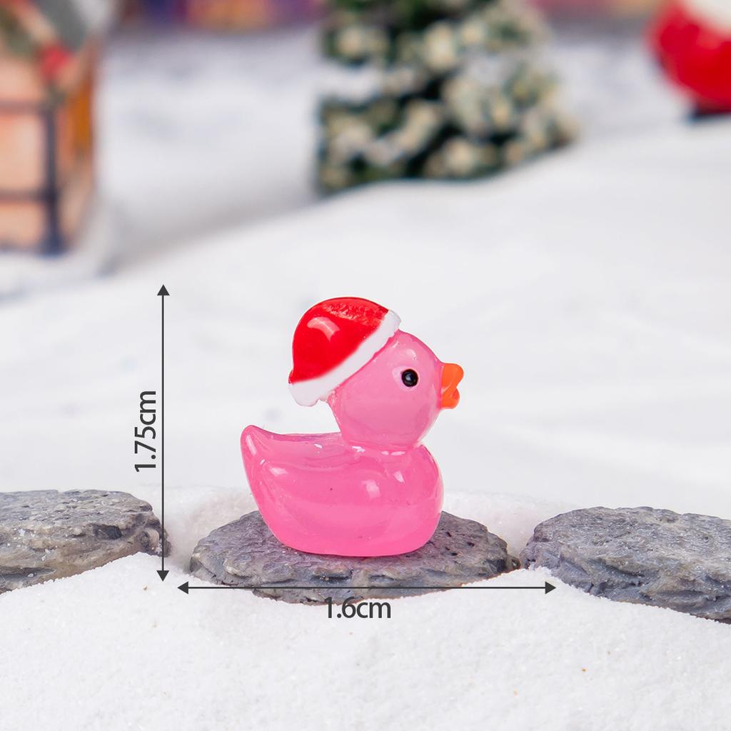 100Pcs Glow in the Dark Mini Christmas Duck Figurines Tiny Luminous Resin Santa Hat Ducks DIY Crafts Desktop Decor