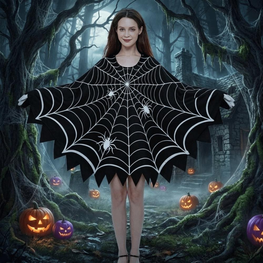 Black Shawl Halloween Spider Web Cloak Scary Poncho Cape Cosplay Party Costume Halloween Costume