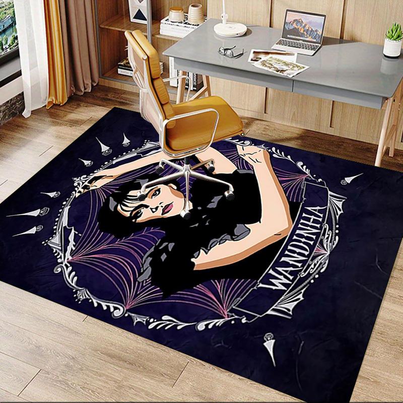 1pc Wandinha Home Office, Durable Polyester Floor Mat with Easy, Office Decor, Urban Style, Nonslip Backing