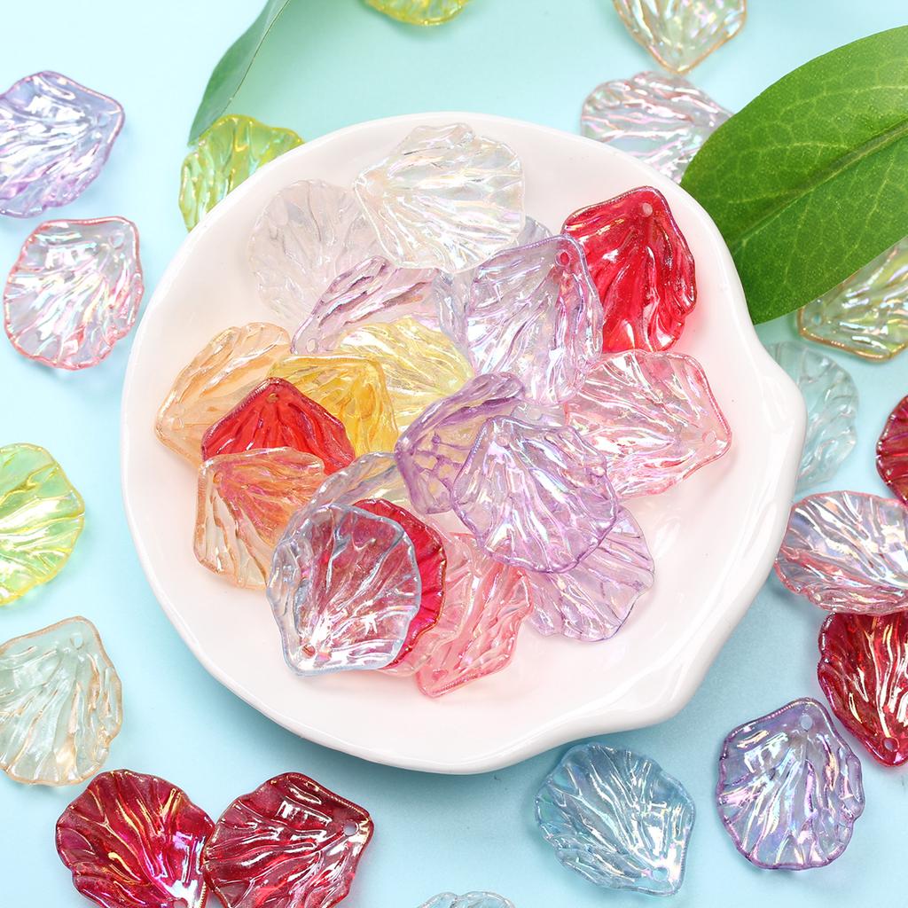 Acrylic for Jewelry Making 40pcs AB Colorful Cabbage Leaf Petal Beads Fashion Handmade Material with Holes
