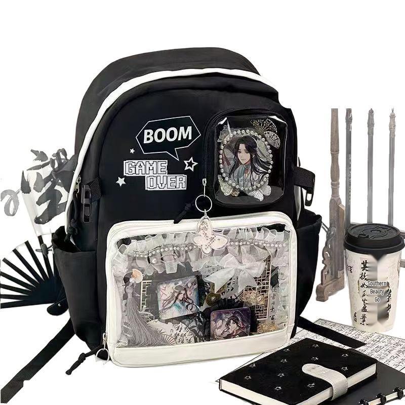 Большой вместимости Аниме Ита Рюкзак для Учеников Средней Школы - Прозрачный Дизайн с Пуговицами
