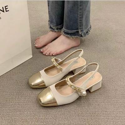 Модные женские элегантные босоножки на высоком каблуке Новые 2024 Весна Лето Модные туфли Мэри Джейн на толстом среднем каблуке Плоский французский стиль